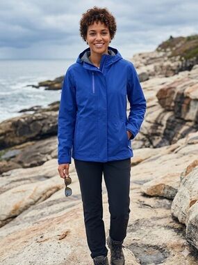 Lands' End Waterproof Hooded Packable Rain Jacket in Royal Blue Large NWOT